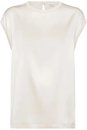 Brunello Cucinelli Stretch Silk Satin T-Shirt With Monili