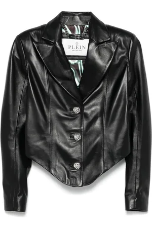 Philipp Plein `Flame` Long Sleeve Vintage Leather Blazer
