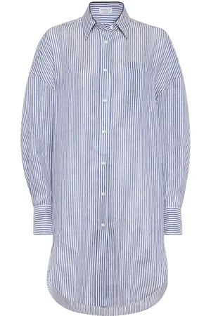 Brunello Cucinelli Striped Linen And Silk Organza Long Shirt With `Shi