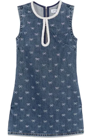 Self-Portrait Denim `Diamante Bow` Mini Dress