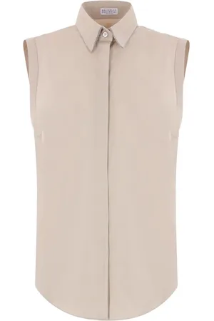 Brunello Cucinelli Stretch Cotton Poplin Sleeveless Shirt With `Shiny`