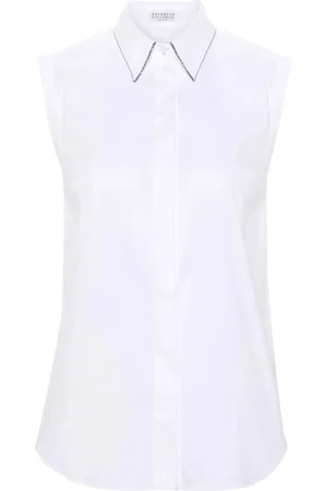 Brunello Cucinelli Stretch Cotton Poplin Sleeveless Shirt With `Shiny`