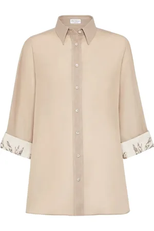 Brunello Cucinelli Cotton Organza Shirt With Glistening Flora Embroide