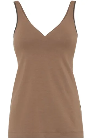 Brunello Cucinelli Stretch Cotton Jersey Top With `Shiny` Straps