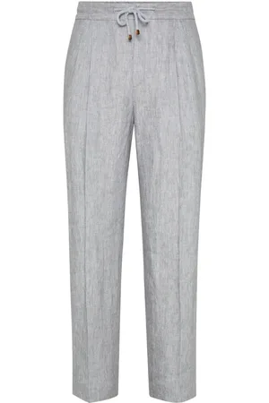 Brunello Cucinelli Linen Chevron Leisure Fit Pants With Drawstring And