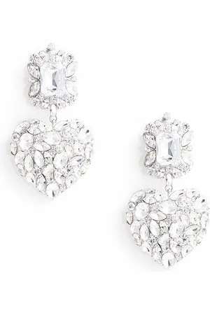 Self-Portrait Crystal Heart Tiered Earrings