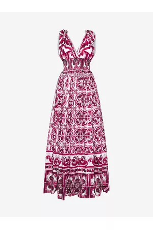 Dolce & Gabbana Donna Vestiti lunghi - Abito lungo in cotone a stampa Maioliche