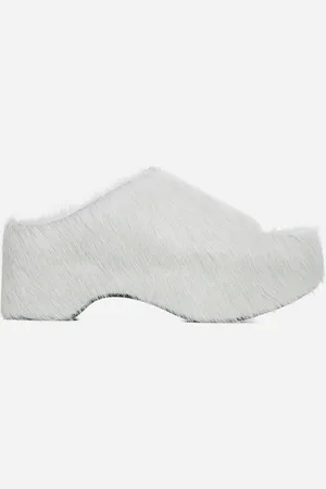 Marni Zoccoli chunky grigi in pelle di vitello a pelo lungo
