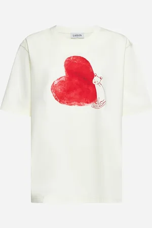 Lanvin T-shirt beige con stampa Cat Heart