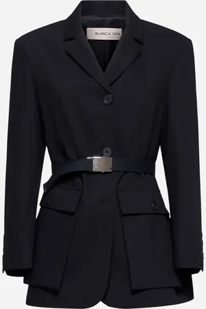 BLANCA Giacca con cintura Genova in gabardina nera
