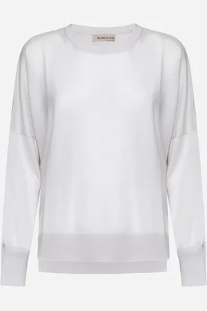 BLANCA Maglia girocollo over in lana vergine grigia