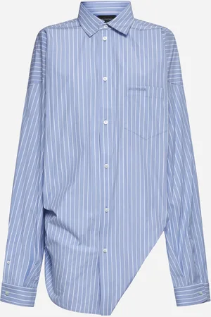 Balenciaga Camicia Asimmetrica Large Fit a righe azzurra