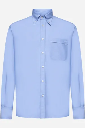 VALENTINO Camicia in cotone azzurro con ricamo VLogo
