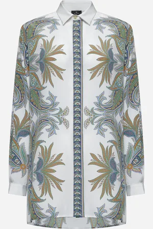 Etro Camicia in crêpe de Chine bianco stampa Paisley