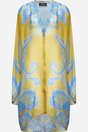 Etro Kaftano giallo in georgette di seta stampa Paisley
