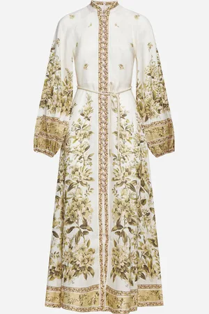 ZIMMERMANN Abito midi in lino a stampa floreale