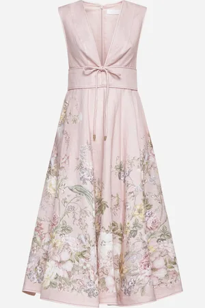 ZIMMERMANN Abito midi Waverly in lino a stampa