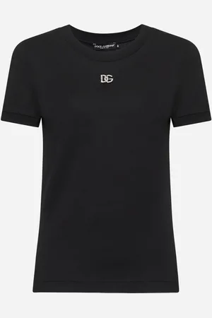 Dolce & Gabbana T-shirt in cotone nero con logo DG crystal