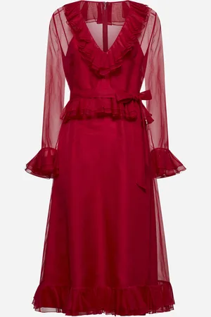 VALENTINO Abito midi con cintura in organza rossa