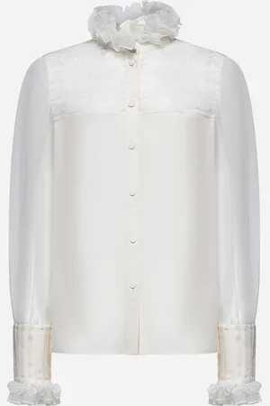 VALENTINO Camicia in seta avorio con rouches