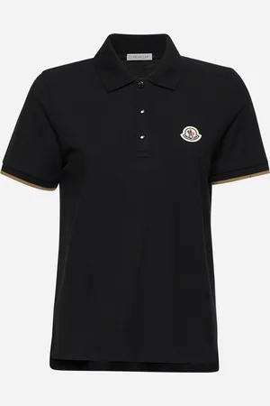 Moncler Polo in piquet nero con patch logo