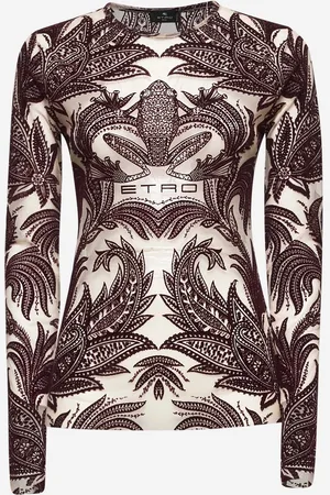 Etro Top rosso in tulle floccato motivo Rana