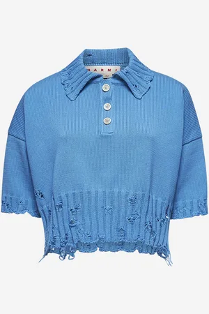 Marni Polo in cotone azzurro con ricamo