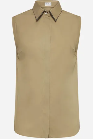 Brunello Cucinelli Camicia in popeline verde con Shiny Trim
