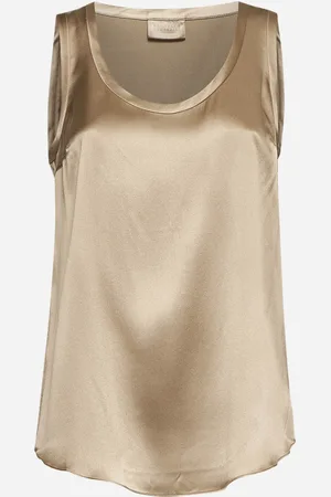 Brunello Cucinelli Top reversibile in raso color fango