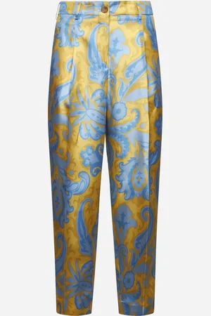 Etro Pantaloni gialli in seta stampa Paisley