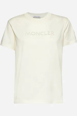 Moncler T-shirt in cotone bianco con logo ricamato
