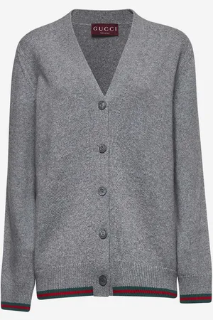 Gucci Cardigan in lana e cashmere grigio con Web