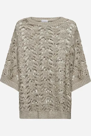 Brunello Cucinelli Cappa Dazzling in maglia avorio