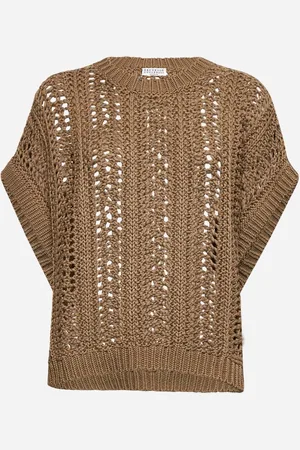 Brunello Cucinelli Maglia Ribbed Net in cotone marrone