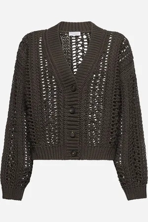 Brunello Cucinelli Cardigan Ribbed Net in cotone marrone