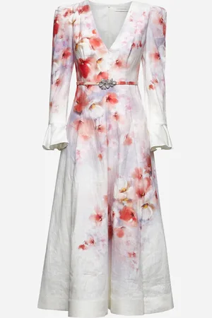 ZIMMERMANN Abito midi Crush in lino bianco