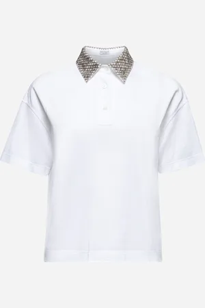 Brunello Cucinelli Polo in piquet bianco con colletto ricamato