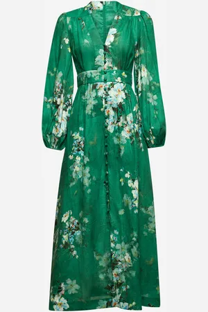 ZIMMERMANN Abito midi Everley in lino verde