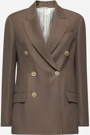 Brunello Cucinelli Giacca in twill marrone con Shiny Cuffs