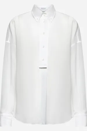 Brunello Cucinelli Camicia in organza bianca con monile