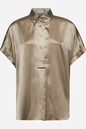 Brunello Cucinelli Camicia in raso beige con monile