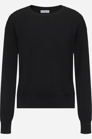 Brunello Cucinelli Maglia in cotone nero con monile