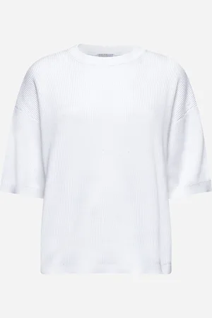 Brunello Cucinelli Maglia in cotone bianco con monile