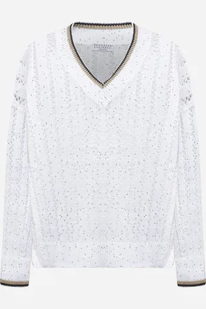 Brunello Cucinelli Maglia Dazzling Ribbed Net in lino bianco
