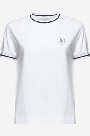 Brunello Cucinelli T-shirt in cotone bianco con logo