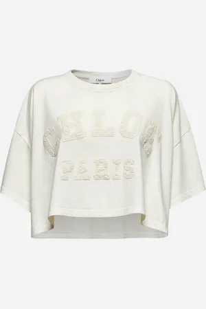 Chloé T-shirt corta avorio con logo