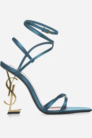Saint Laurent Sandali Opyum in crêpe satin azzurro