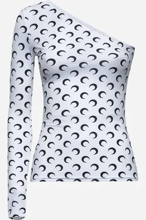 Marine Serre Top asimmetrico bianco in jersey stampa Moon
