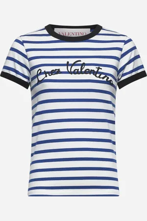 VALENTINO T-shirt con ricamo in jersey a righe avorio