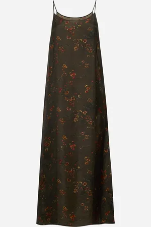 UMA WANG Abito Anya in twill stampato marrone